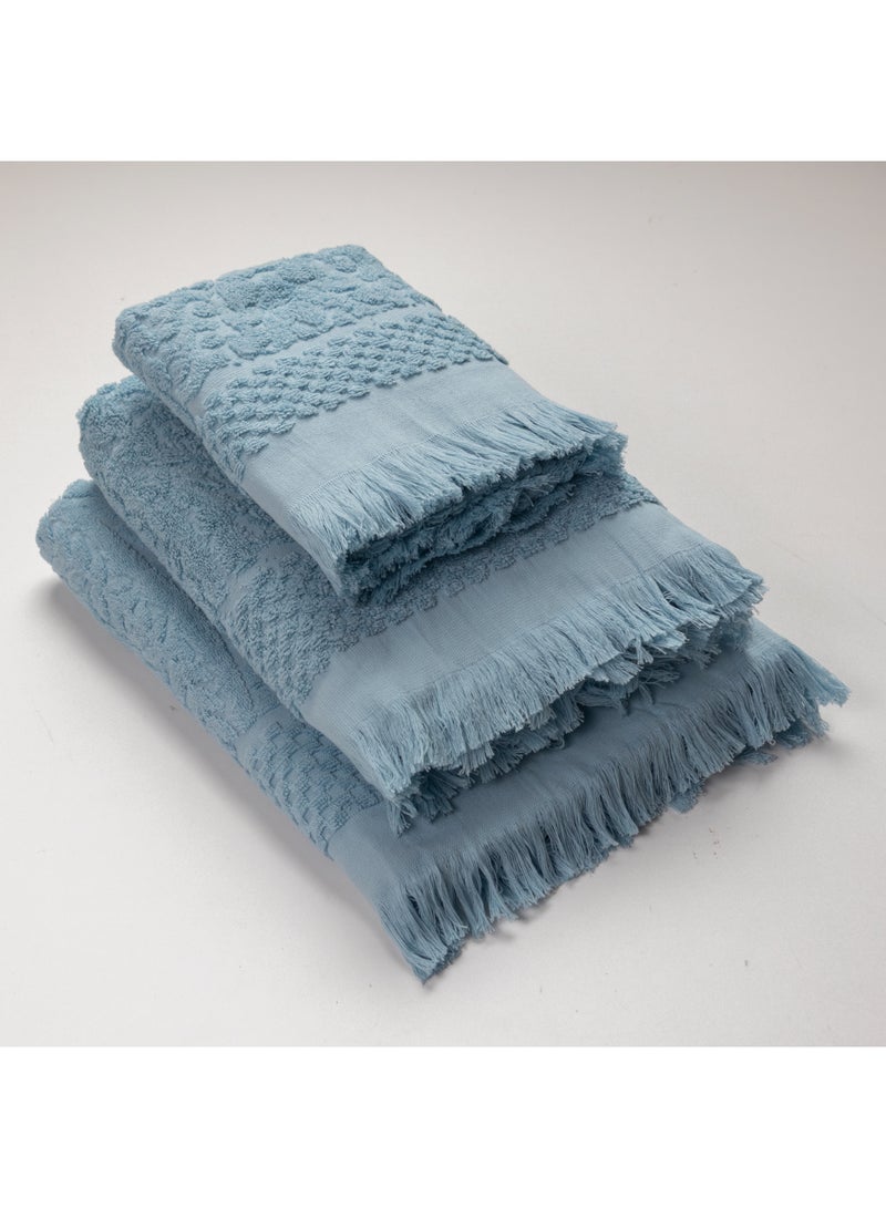 Orchid Premium Cotton Towel Set – 3 Pieces , By Teko Tex , Terquoise Color